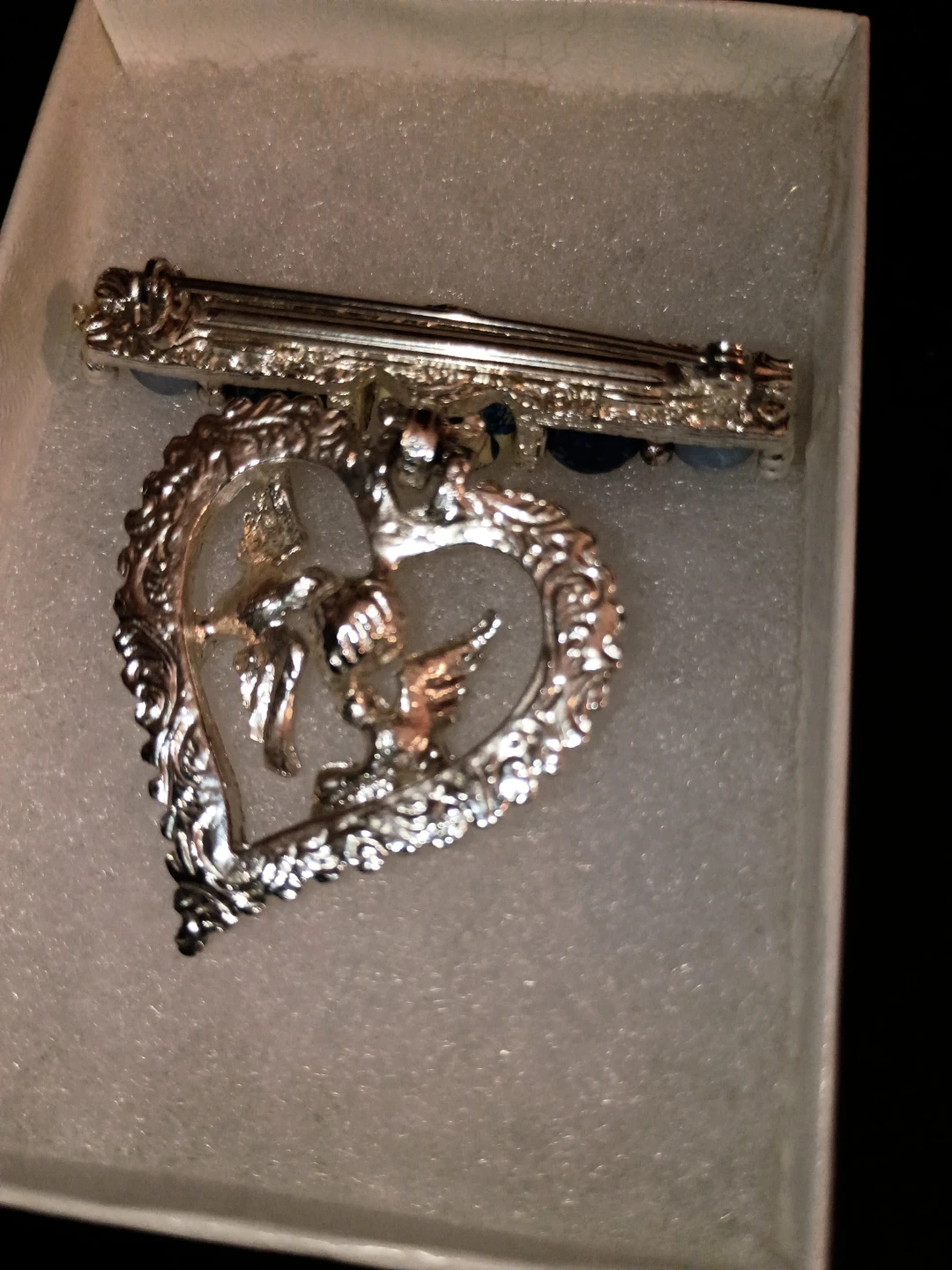 Silver Heart Brooch with Blue Beads - photo 2