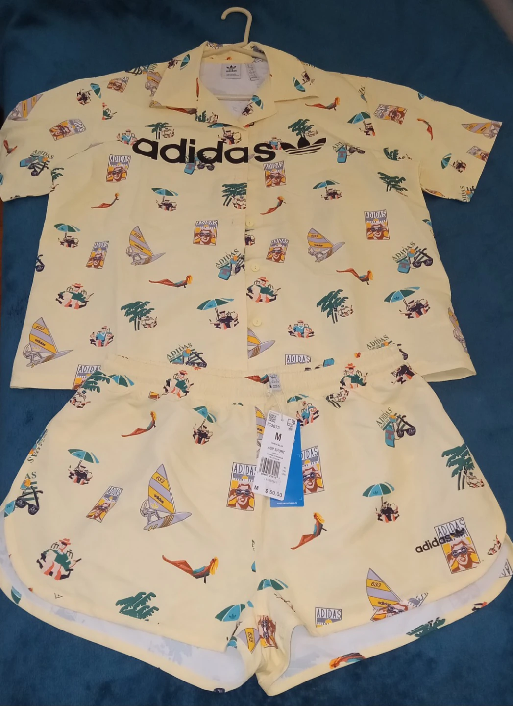 Adidas Womens Yellow Graphic Print Shorts Size M