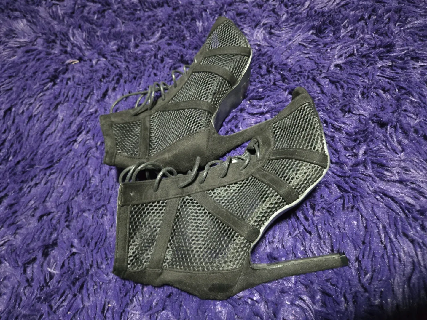 Black Mesh Lace-Up Stiletto Heels