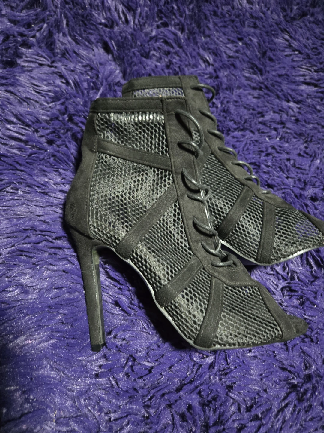 Black Mesh Lace-Up Stiletto Heels - photo 2