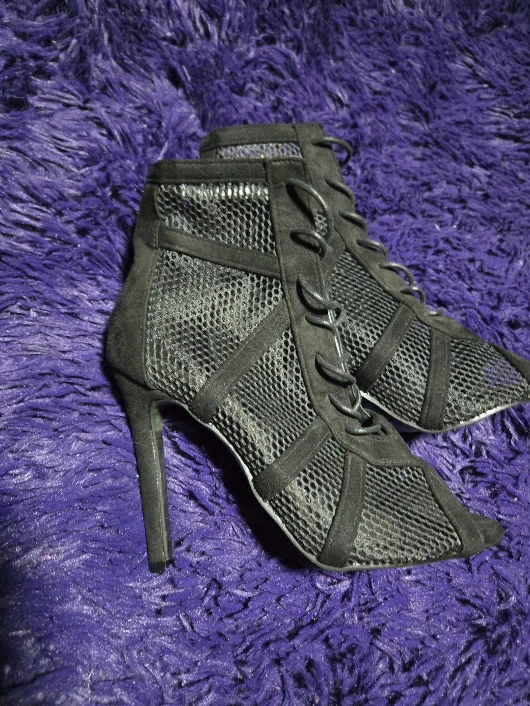 Black Mesh Lace-Up Stiletto Heels - photo 2