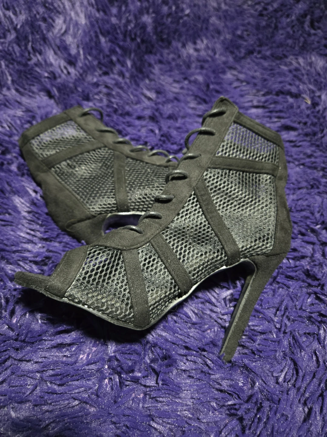 Black Mesh Lace-Up Stiletto Heels - photo 3