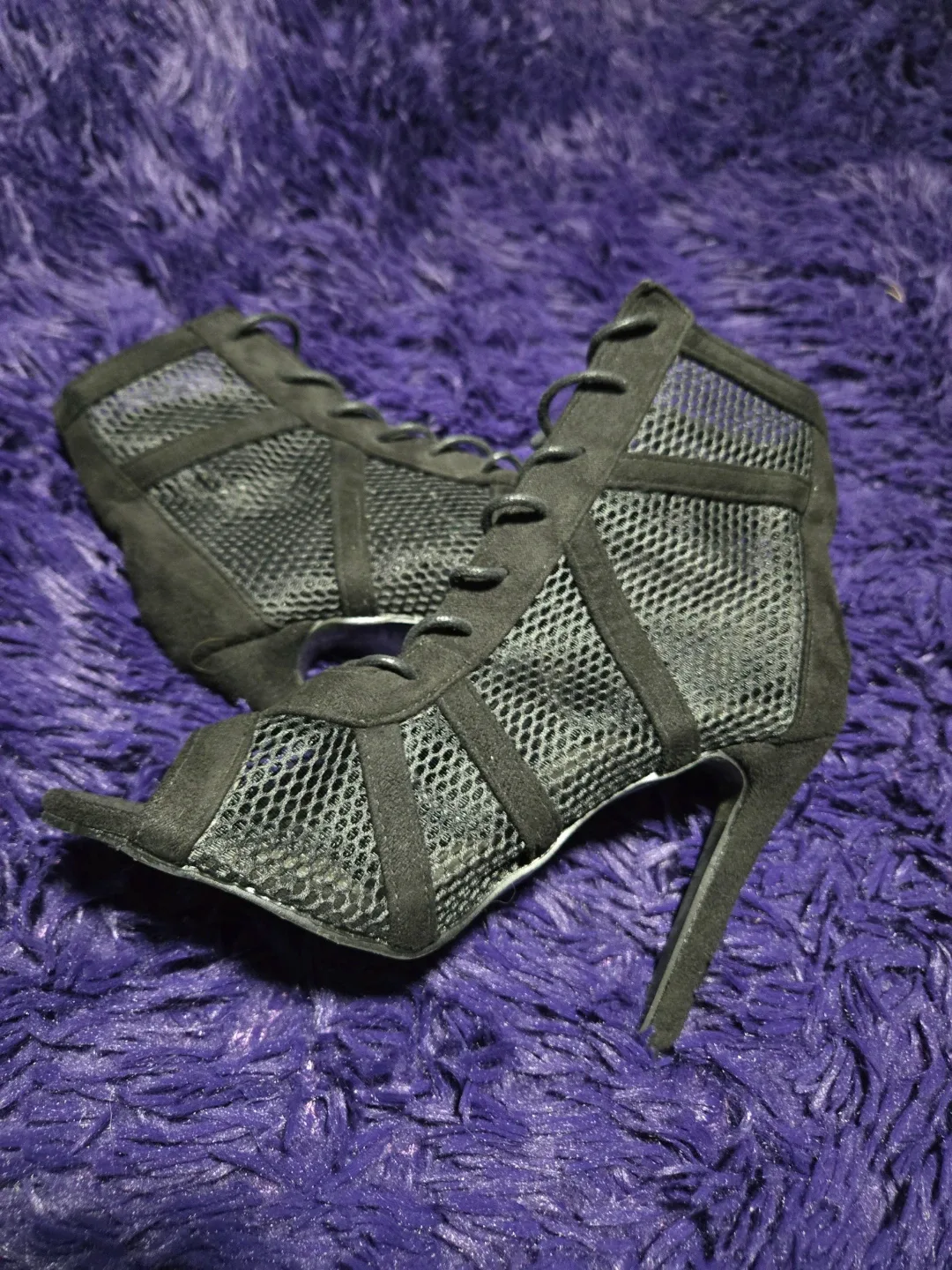 Black Mesh Lace-Up Stiletto Heels - photo 3