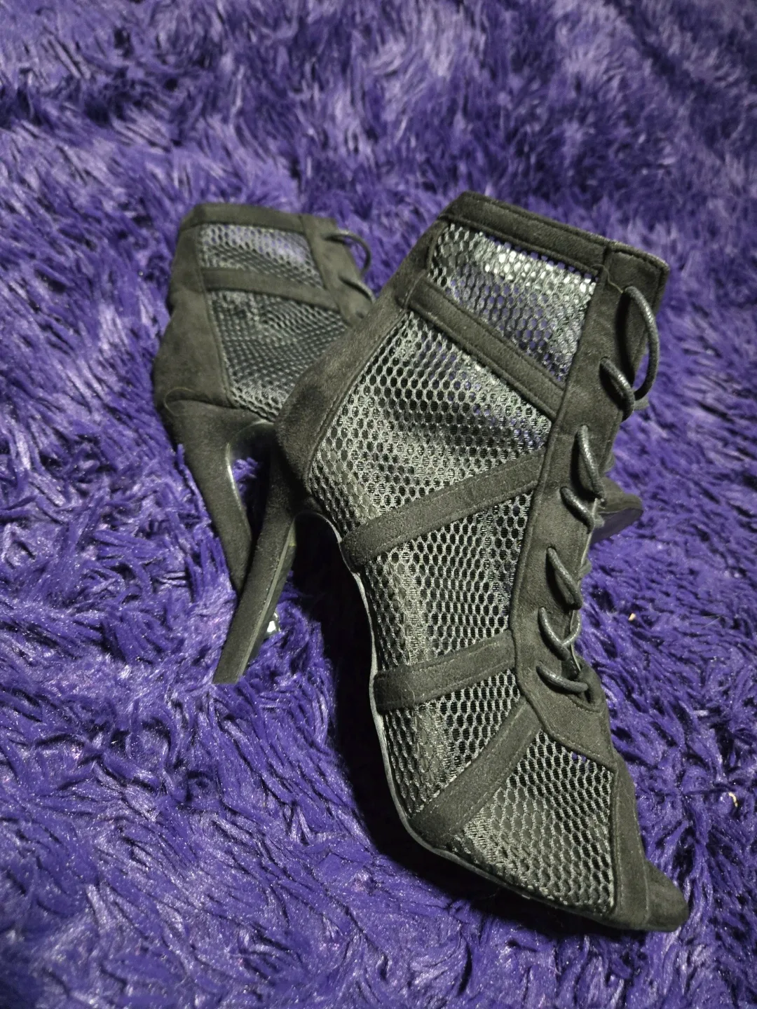 Black Mesh Lace-Up Stiletto Heels - photo 4