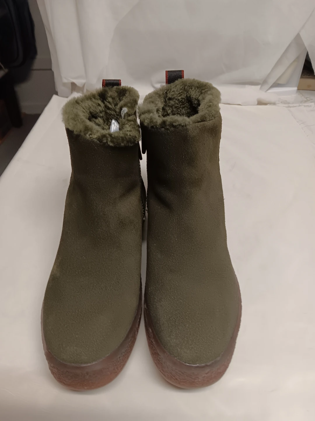 Green Suede Fur Lined Winter Boots