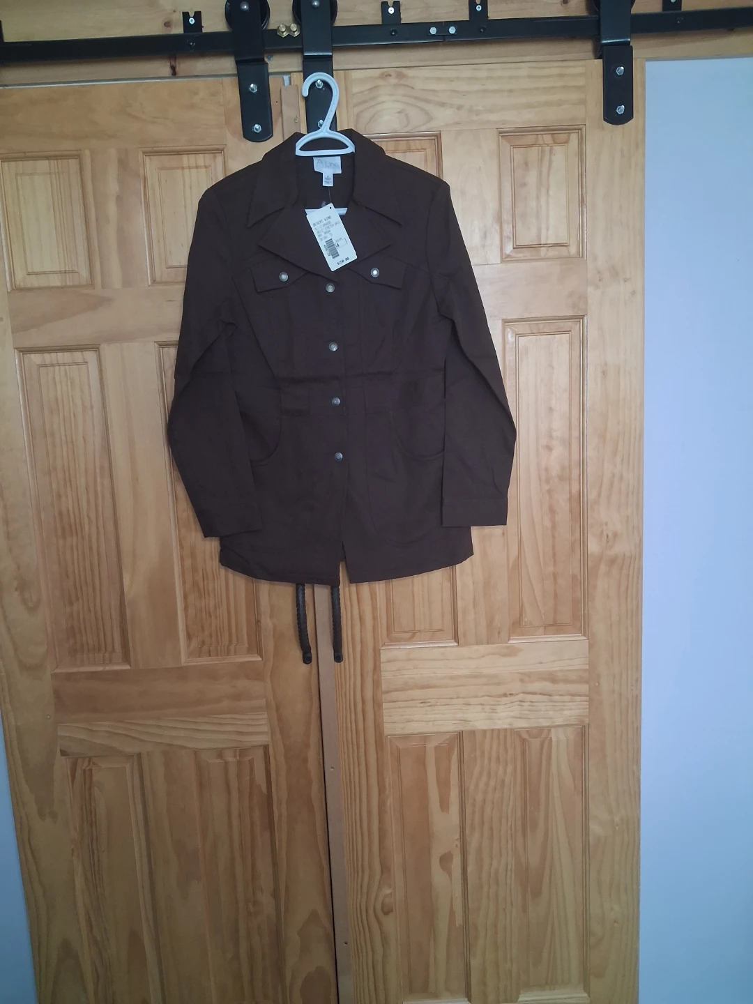 Brown Button-Up Jacket with Drawstring Waist