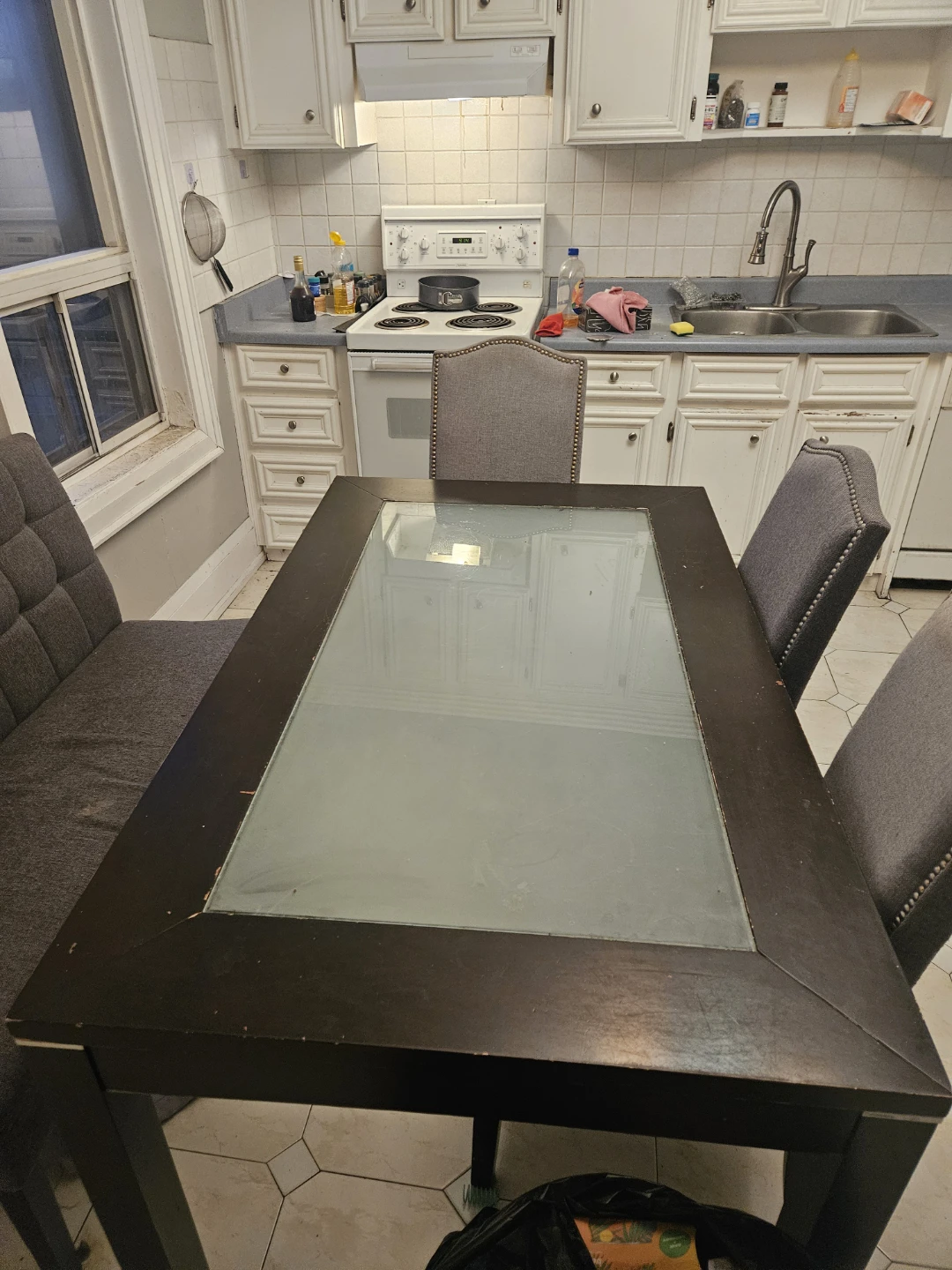 Grey Upholstered Dining Chair with Nailhead Trim - photo 2
