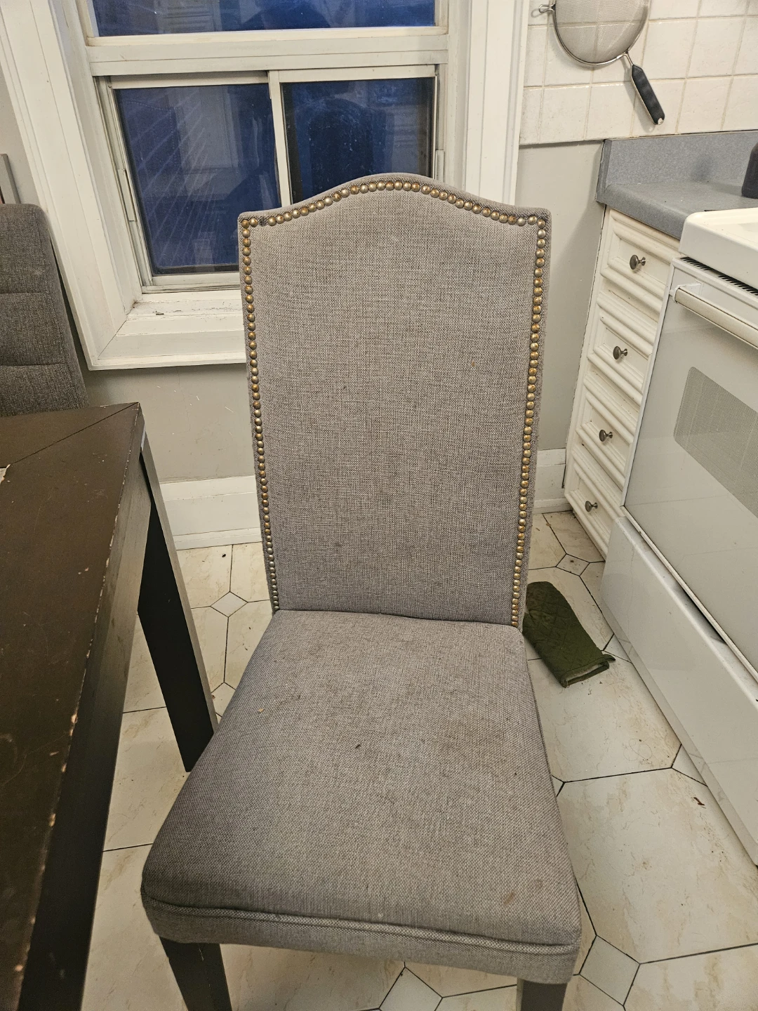 Grey Upholstered Dining Chair with Nailhead Trim - photo 4