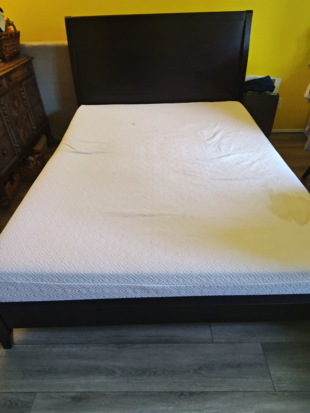 Dark Brown Wood Bed Frame with Mattress