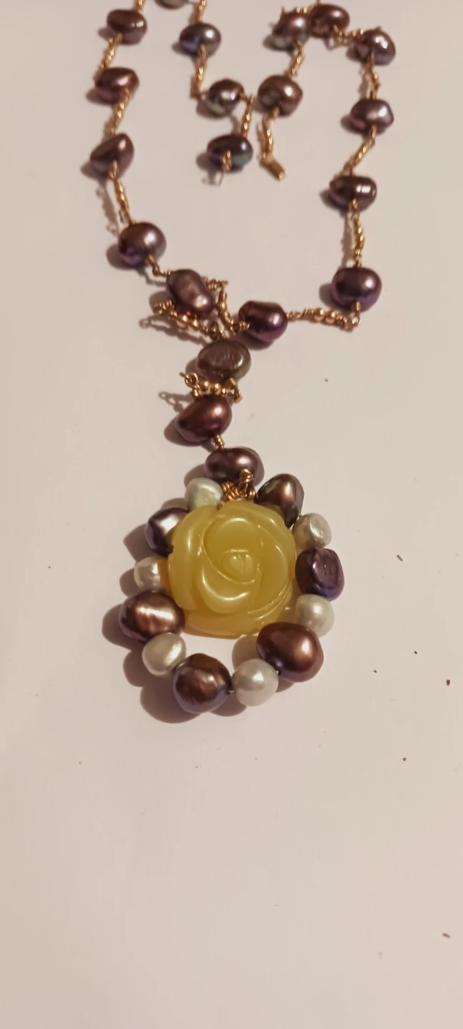 Carved Rose Pendant with Freshwater Pearl Necklace - photo 2