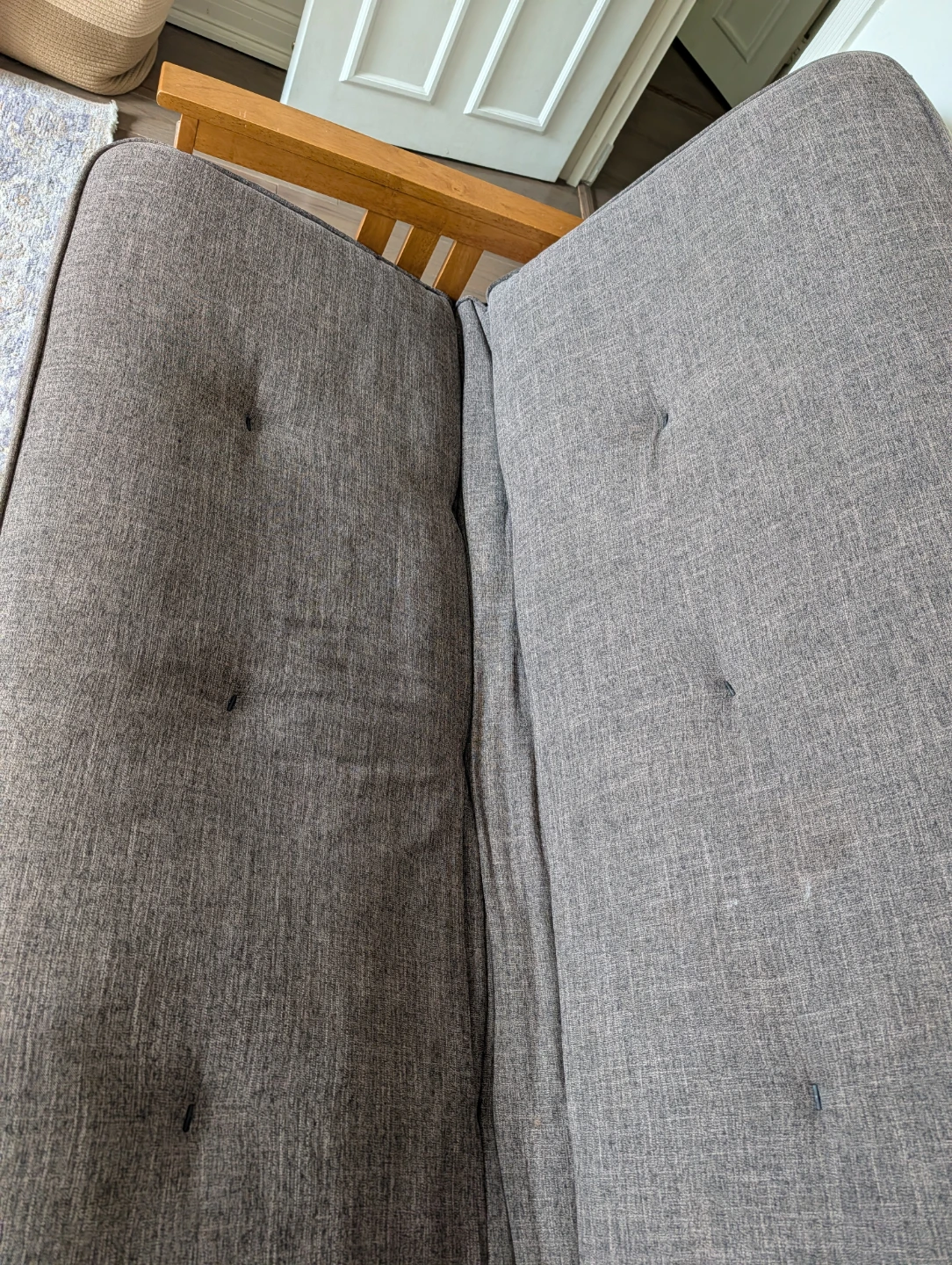 Gray Futon Sofa Bed with Wooden Frame - photo 2