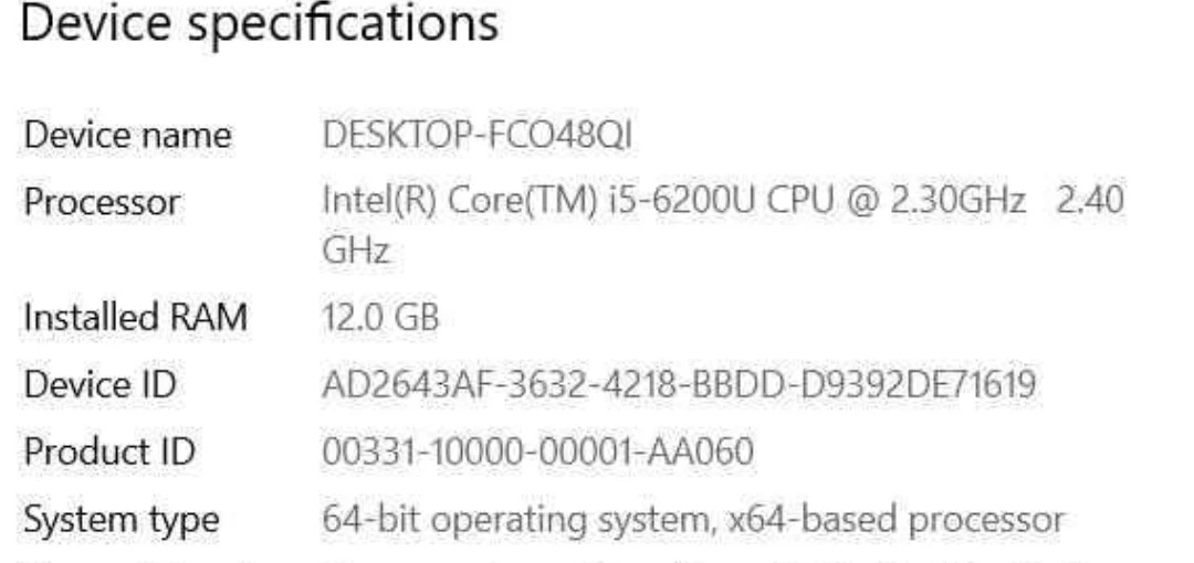 HP Laptop Intel Core i5-6200U 12GB RAM