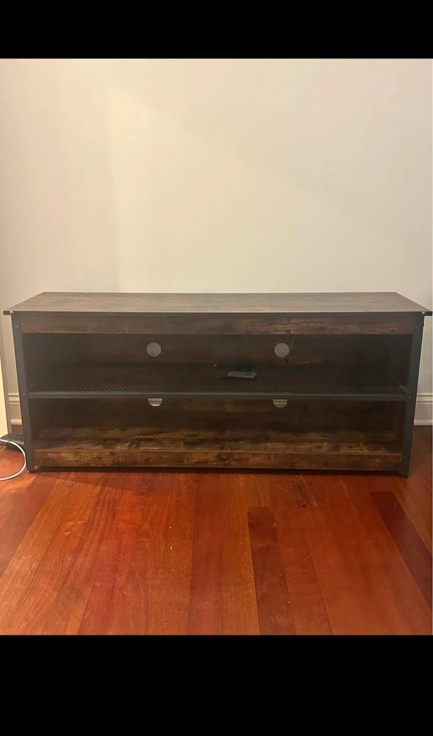 Rustic Brown TV Stand with Metal Frame
