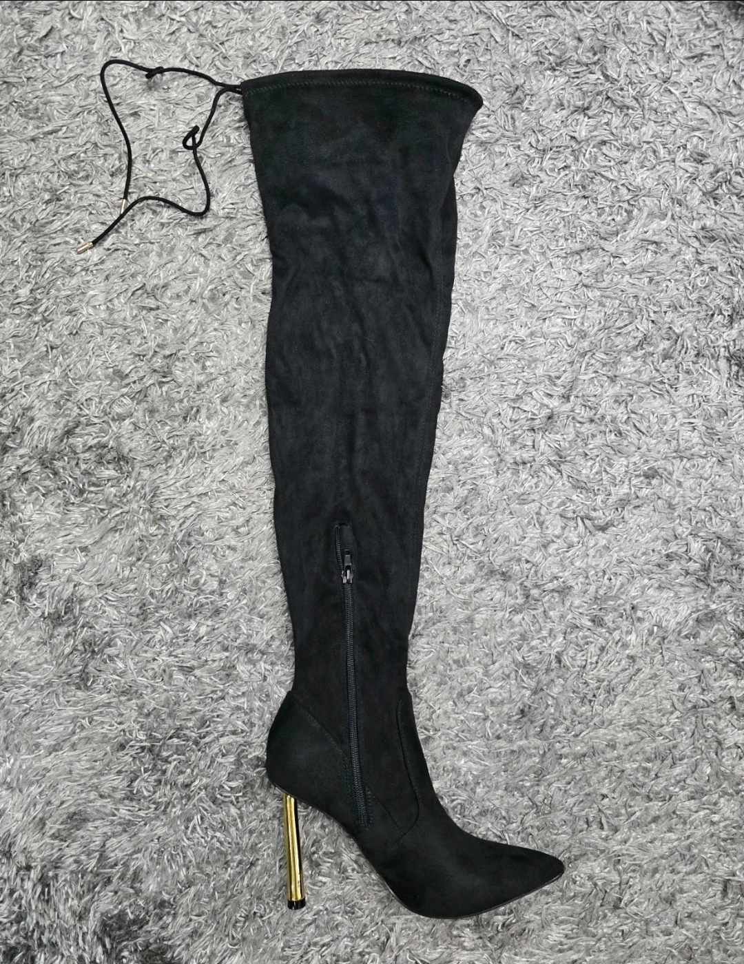 Black Suede Over-the-Knee Boots with Gold Heel - photo 4