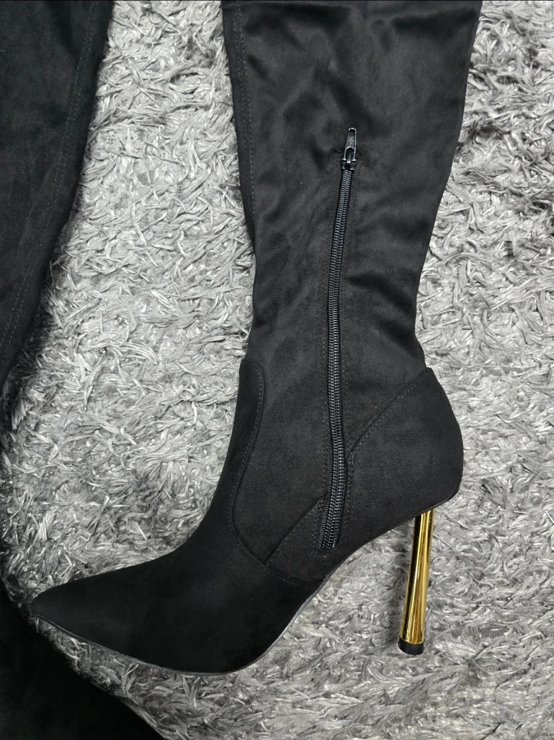Black Suede Over-the-Knee Boots with Gold Heel - photo 5