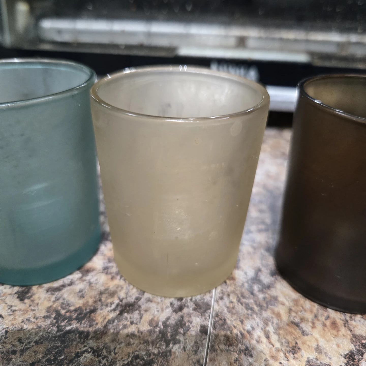 Set of 3 SMALL Frosted Glass Candle Holders - photo 4