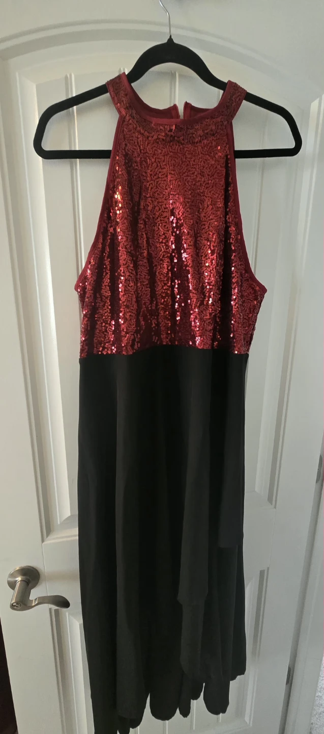 Red Sequin Halter Dress with Black Skirt - photo 3