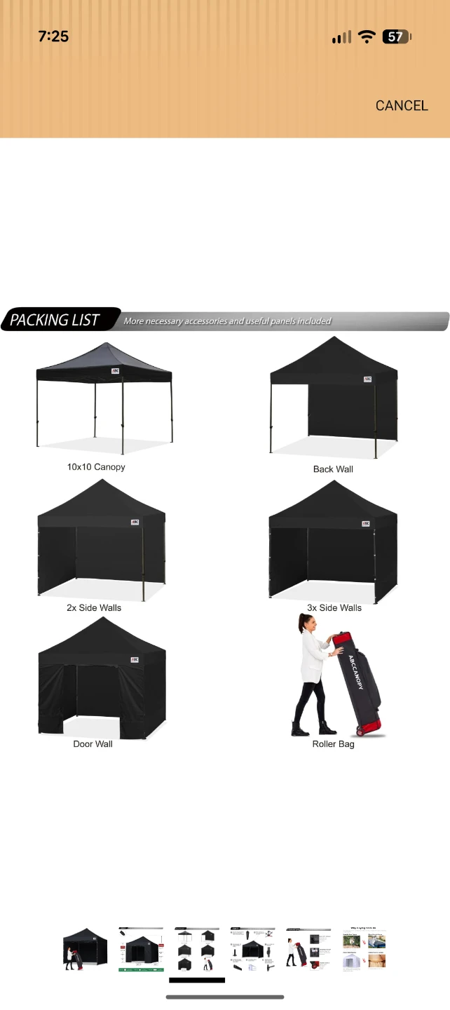 ABC Canopy 10x10ft Black Pop-Up Canopy with Walls and Roller Bag - photo 3