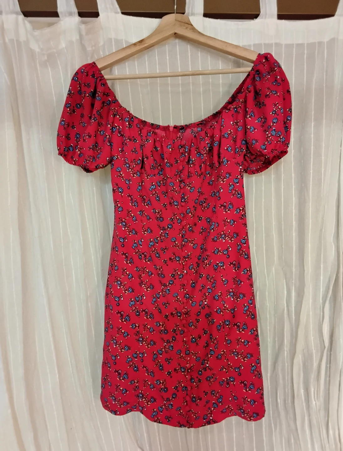 Red Floral Print Puff Sleeve Dress