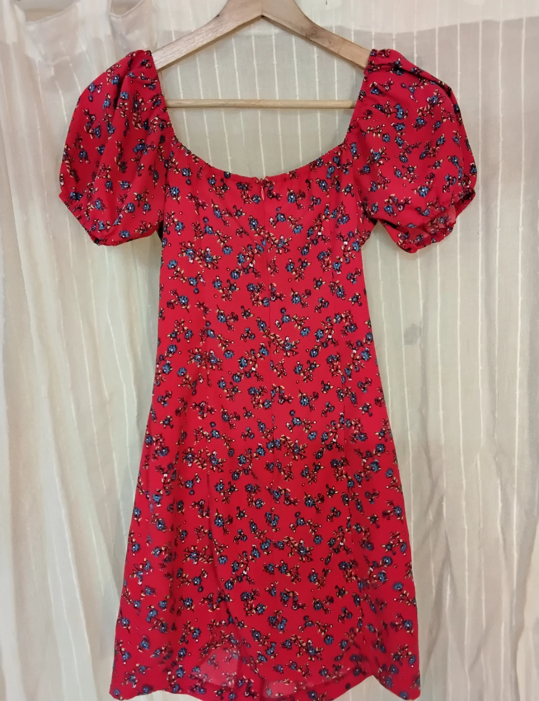 Red Floral Print Puff Sleeve Dress - photo 3