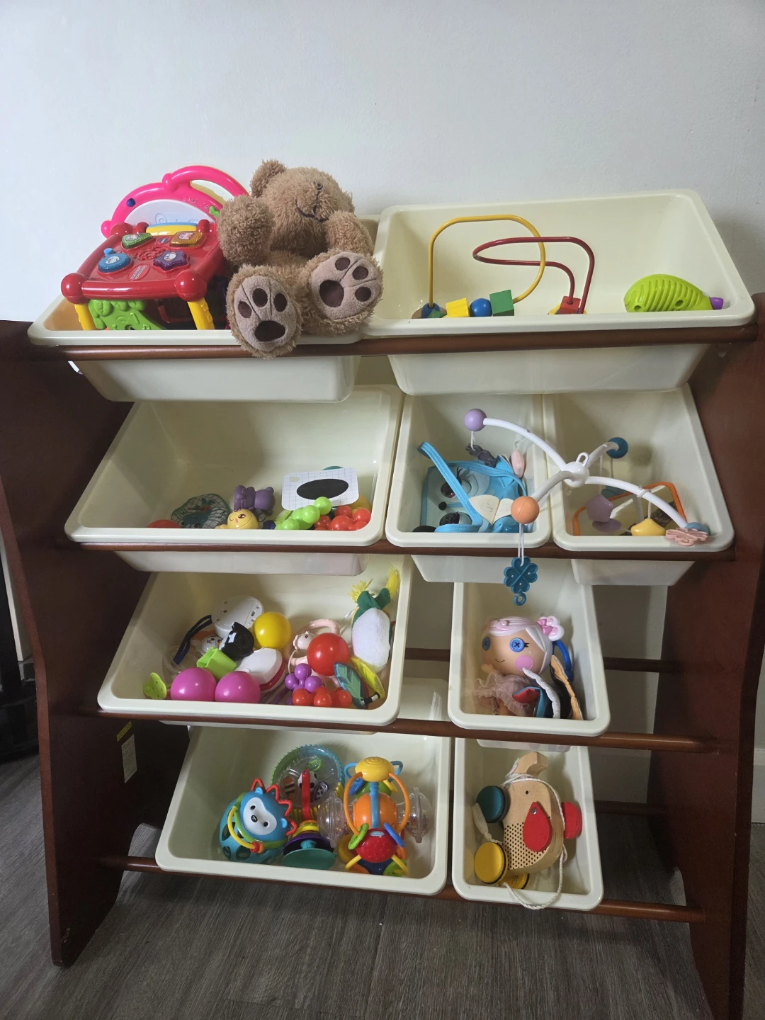Wooden Toy Organizer with 9 Bins and some free  toys as well