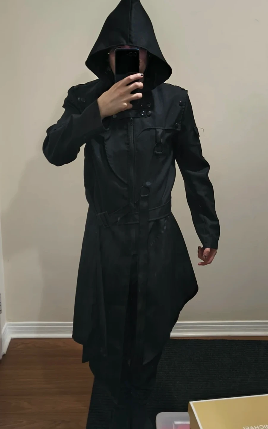 Black Hooded Gothic Trench Coat - photo 3