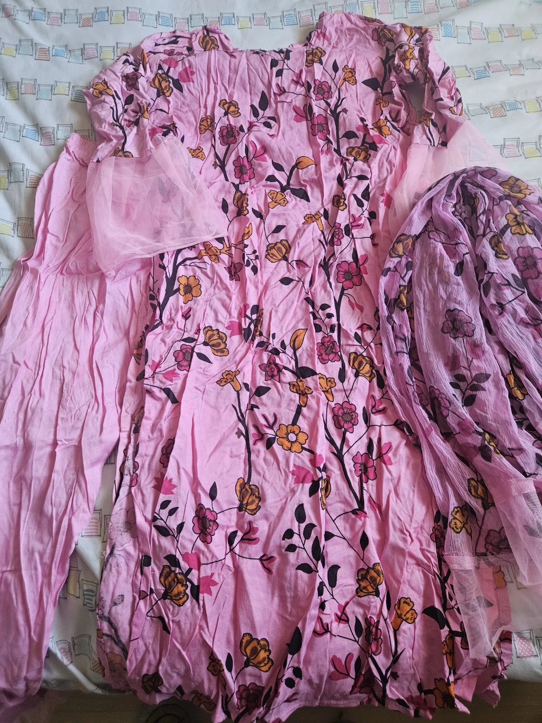 Pink Floral Print Dress with Dupatta