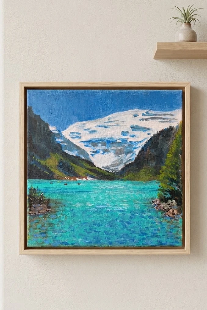 Acrylic Painting of Lake and Mountains Banff