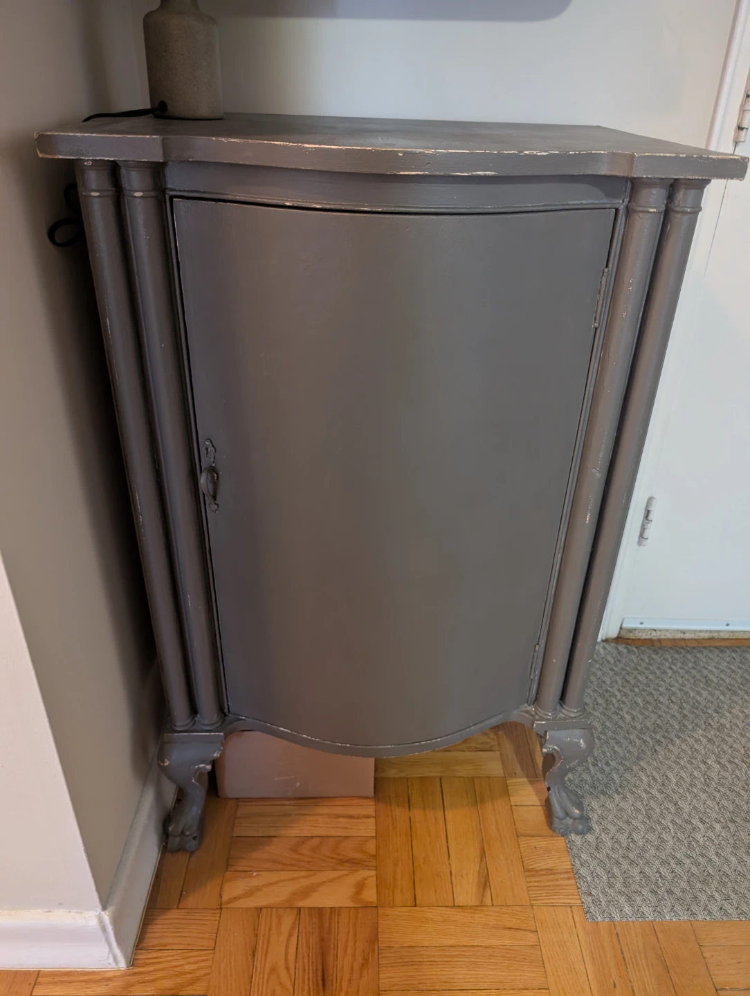Grey Cabinet with Carved Legs vintage