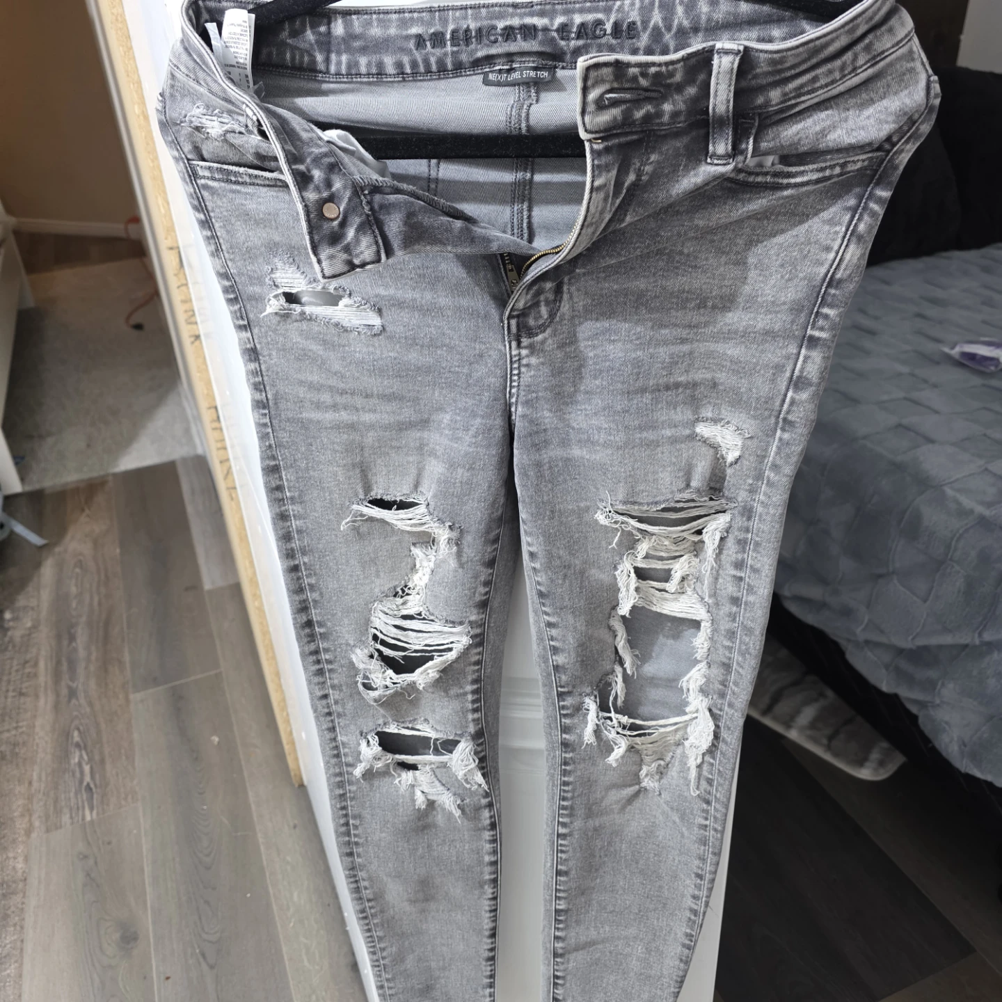 American Eagle Grey Distressed Skinny Jeans