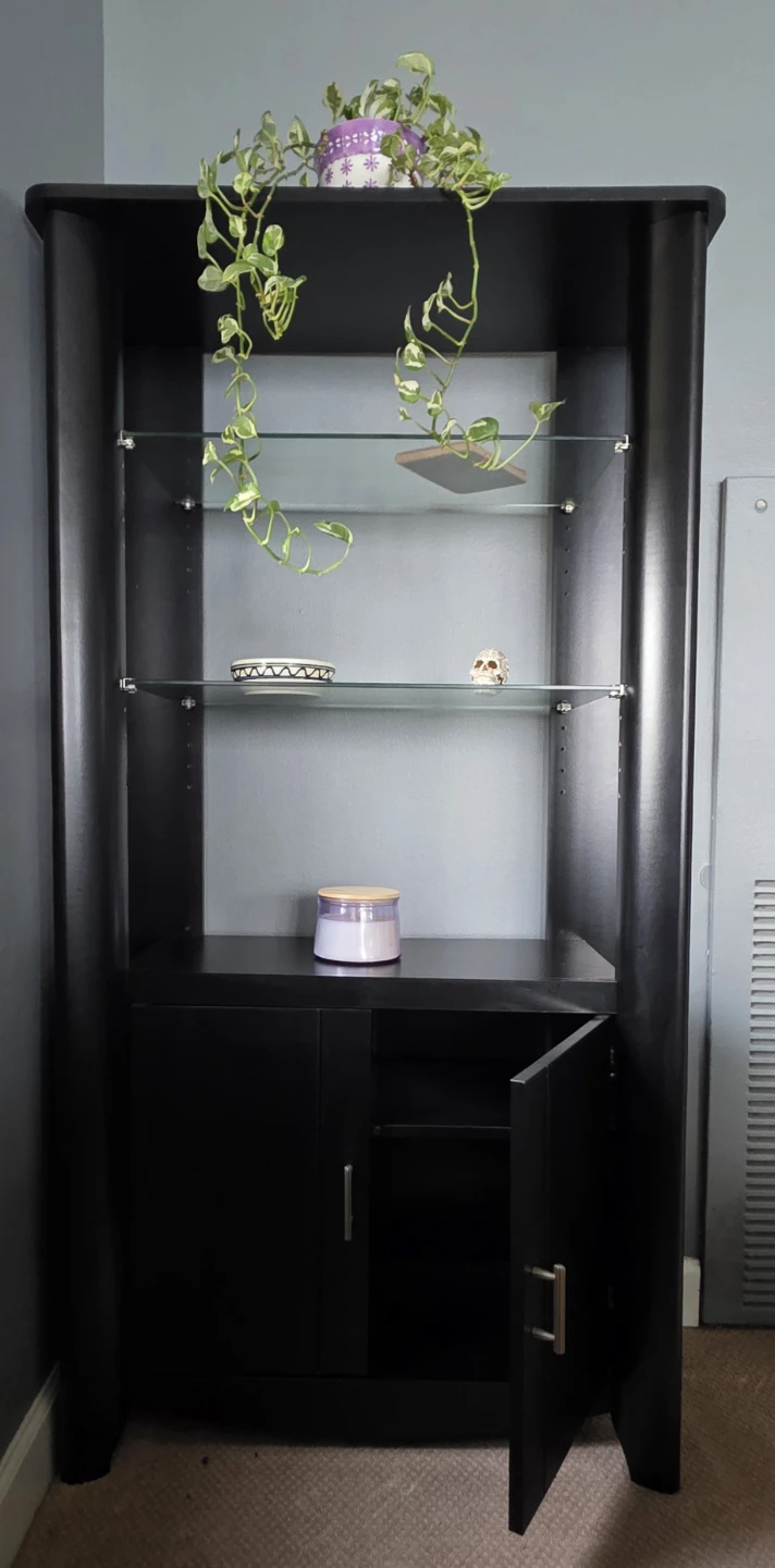 Two-Piece Black Curio Cabinet & Console/Buffet Glass Shelves - photo 2