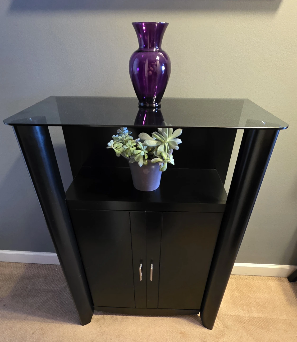 Two-Piece Black Curio Cabinet & Console/Buffet Glass Shelves - photo 4