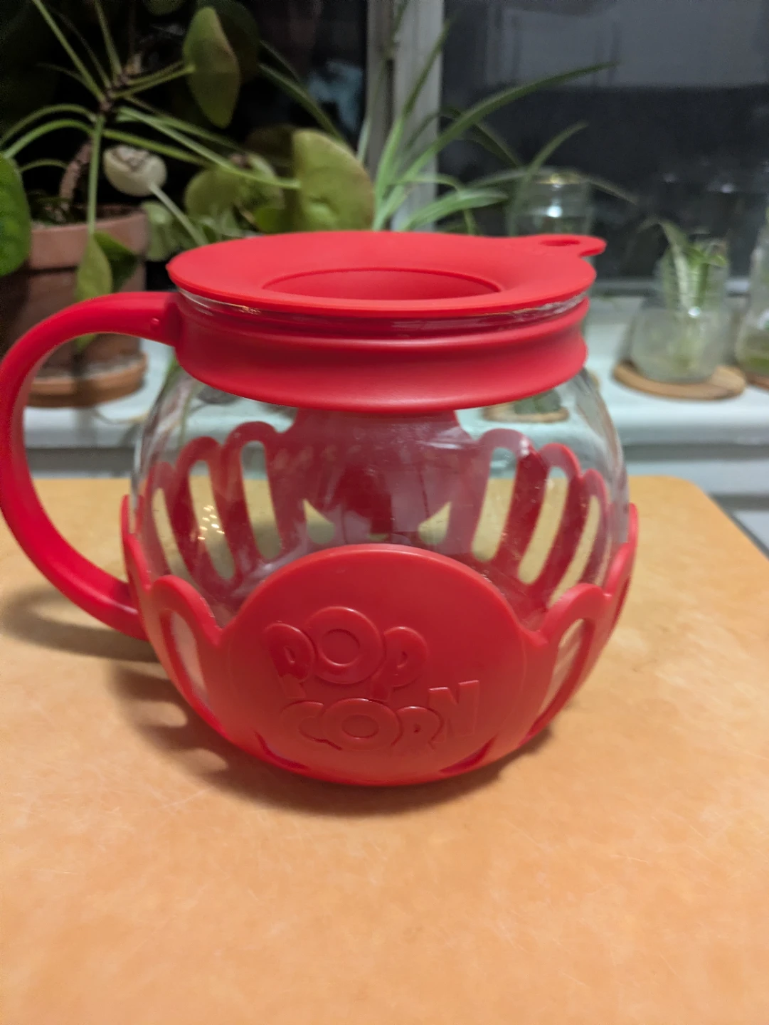 CCYLEZ Glass Microwave Popcorn Popper Jar Red