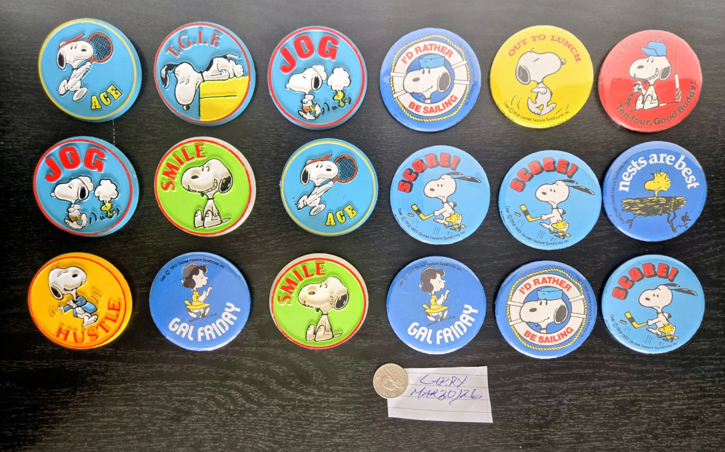 18 Vintage Original 1952-65 Snoopy/Peanuts Buttons