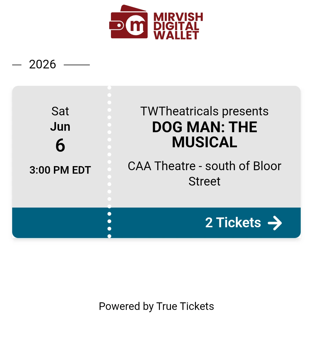 2 tickets to Dogman the musical