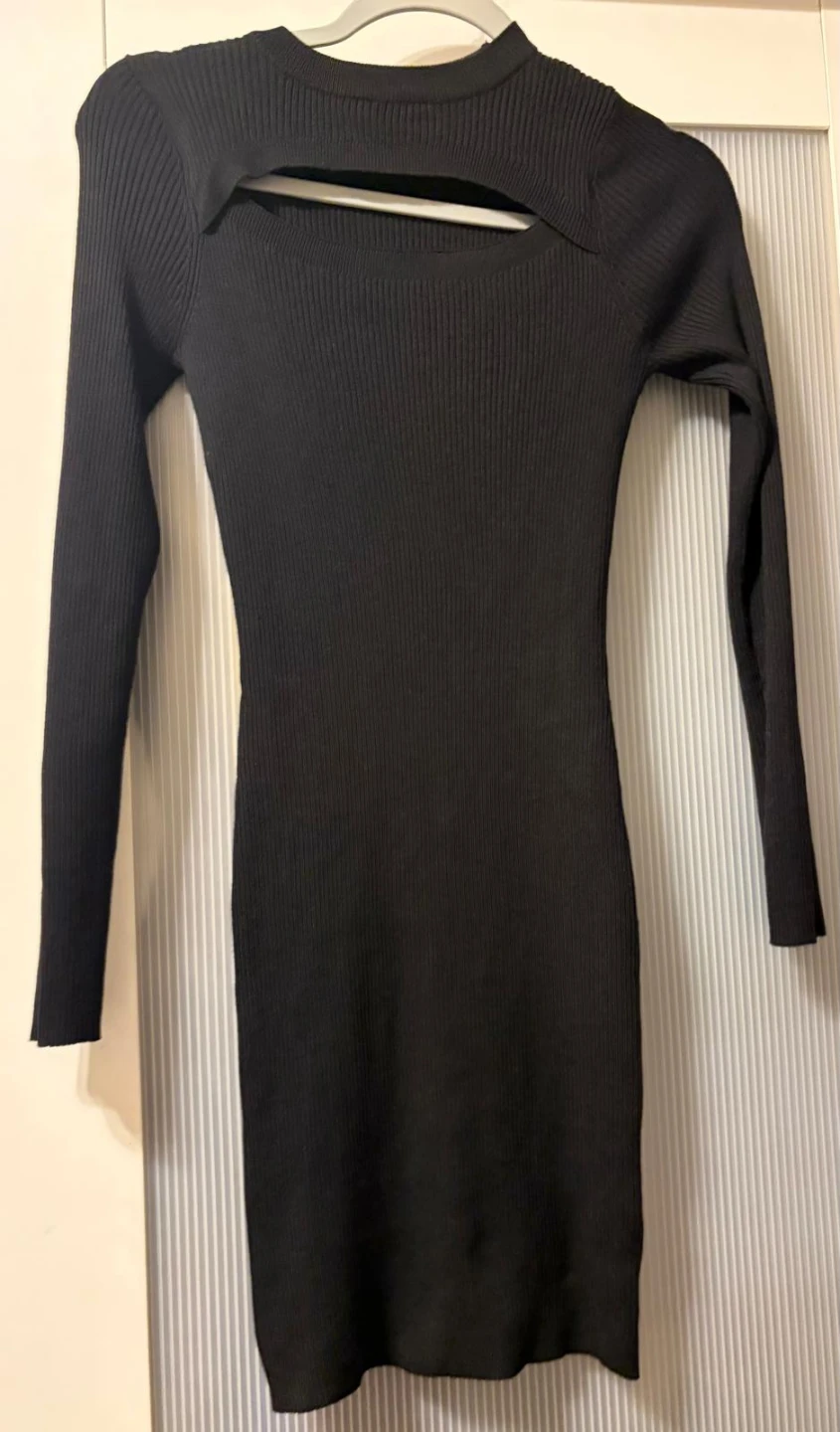 Hooked Up Black Ribbed Cutout Dress XS