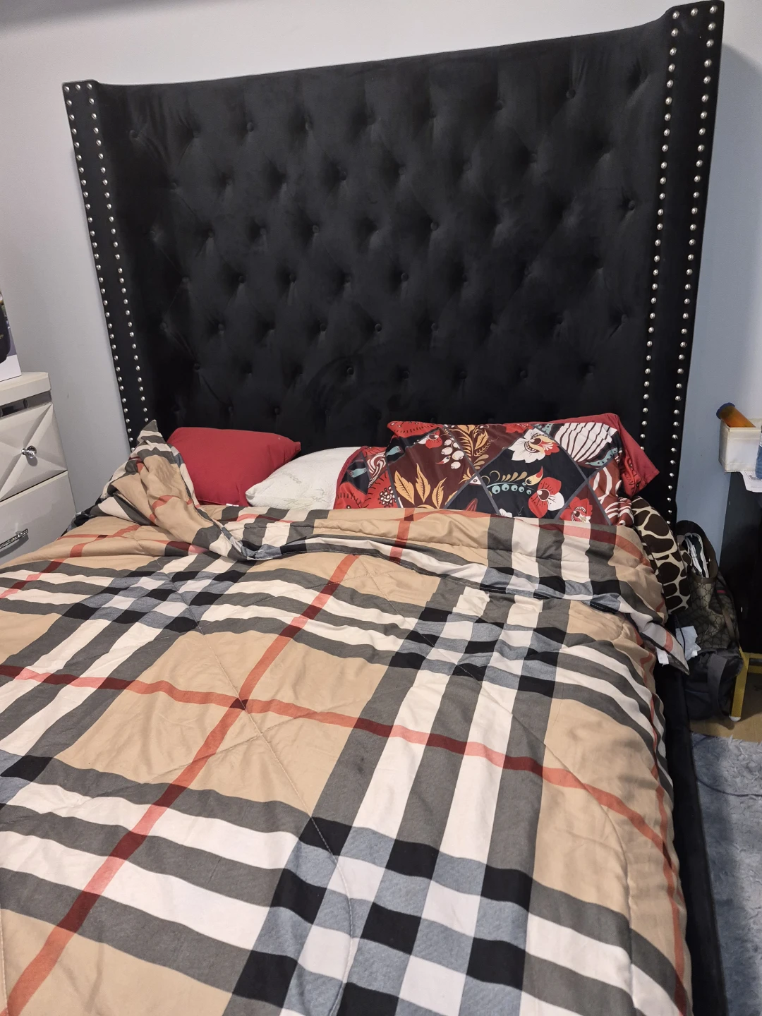 Black Upholstered Headboard with Studs - photo 3