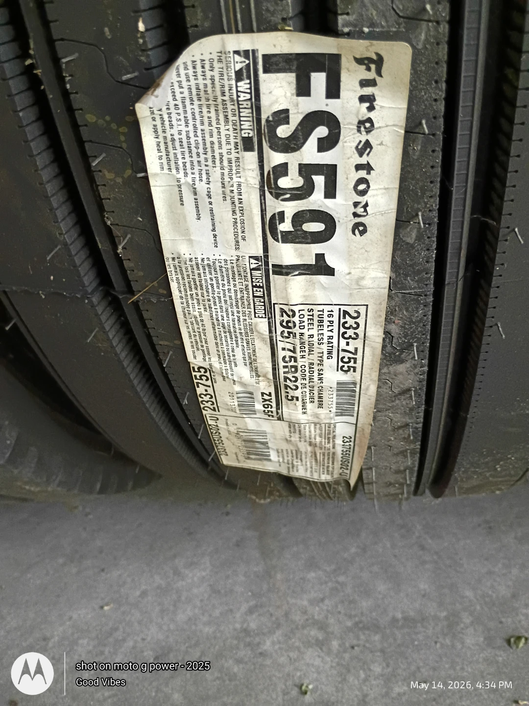Firestone FS591 295/75R22.5 Load Range G Tires (Qty 7) - photo 3