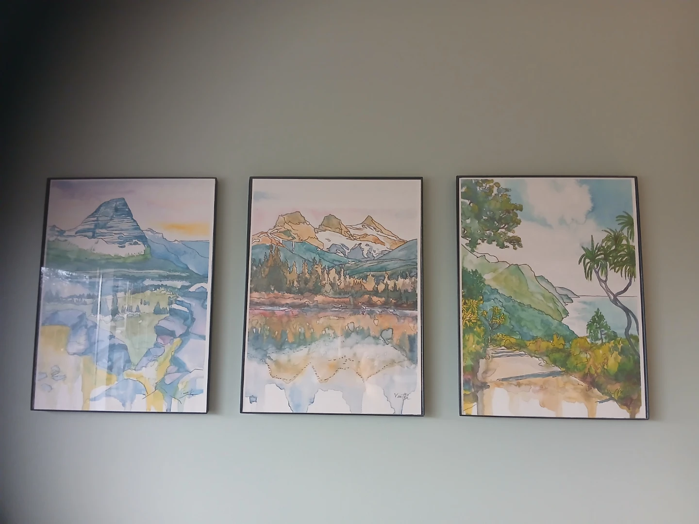 Set of 3 Framed Watercolour Landscape Art Prints