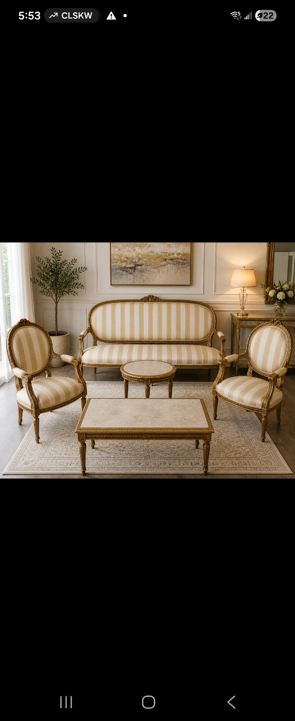 Antique Set Sofa, Two Armchairs, Coffee Table And Side Table