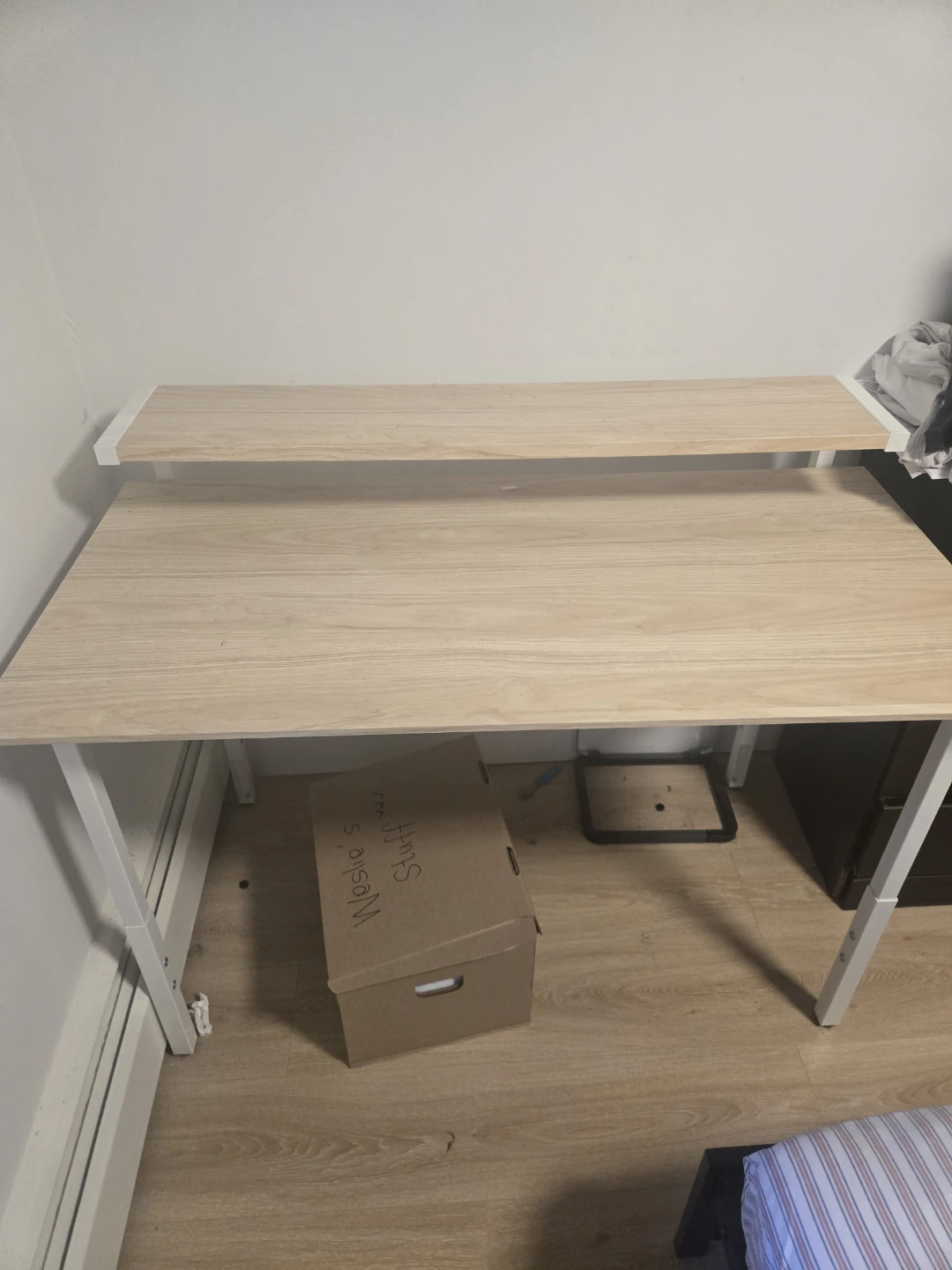 Ikea Two-Tiered Wood Grain Desk with White Frame