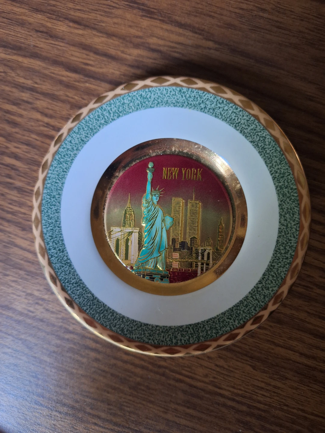 Chokin Art Plate New York Statue of Liberty Gold Edged