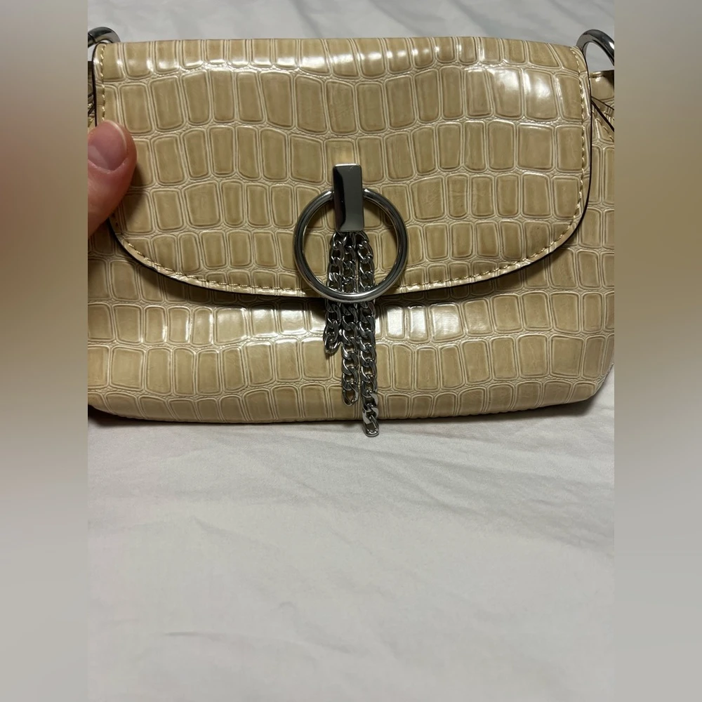 ASOS Cream Croc-Embossed Shoulder Bag with Silver Chain - photo 4