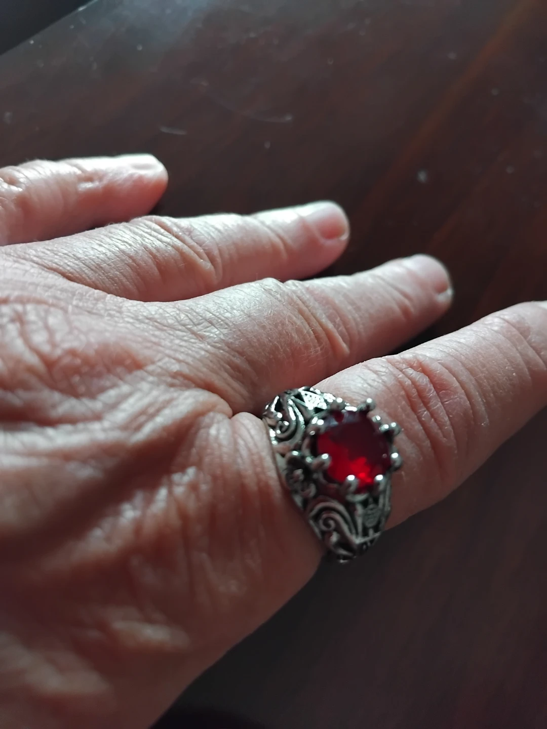 Sterling Silver Tone Ring with Red Gemstone - photo 3