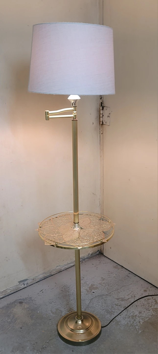 Vintage Brass Floor Lamp with Table - photo 2