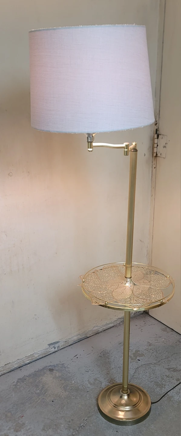 Vintage Brass Floor Lamp with Table - photo 3
