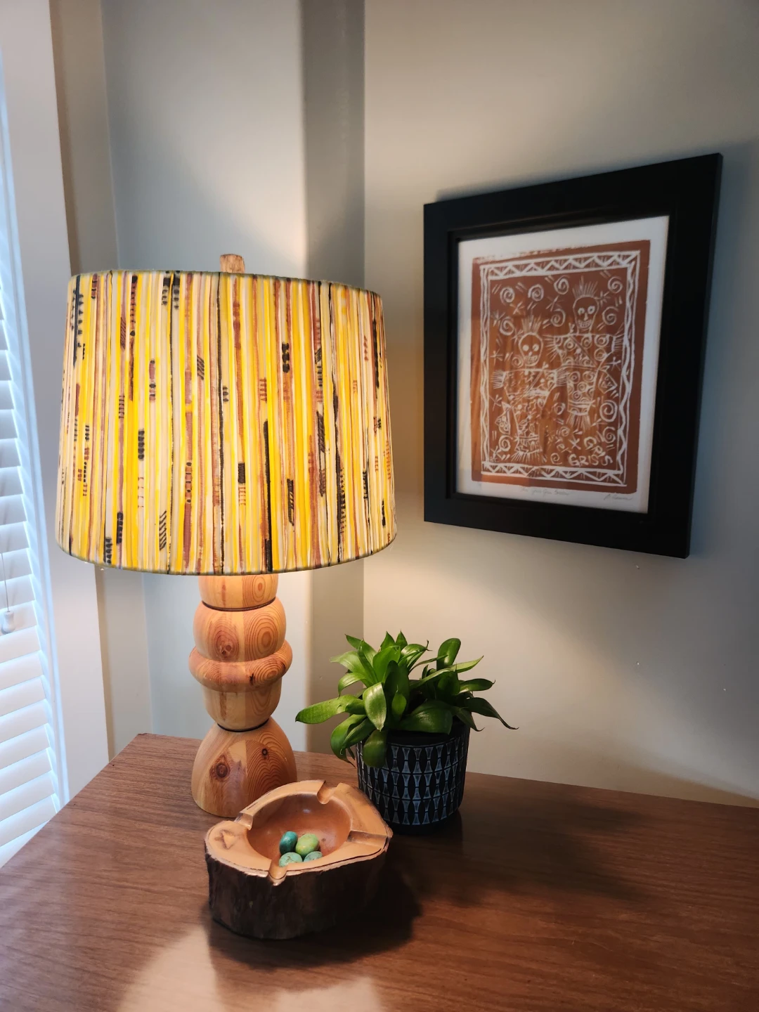 Vintage homemade Wooden Lamp with custom Lampshade