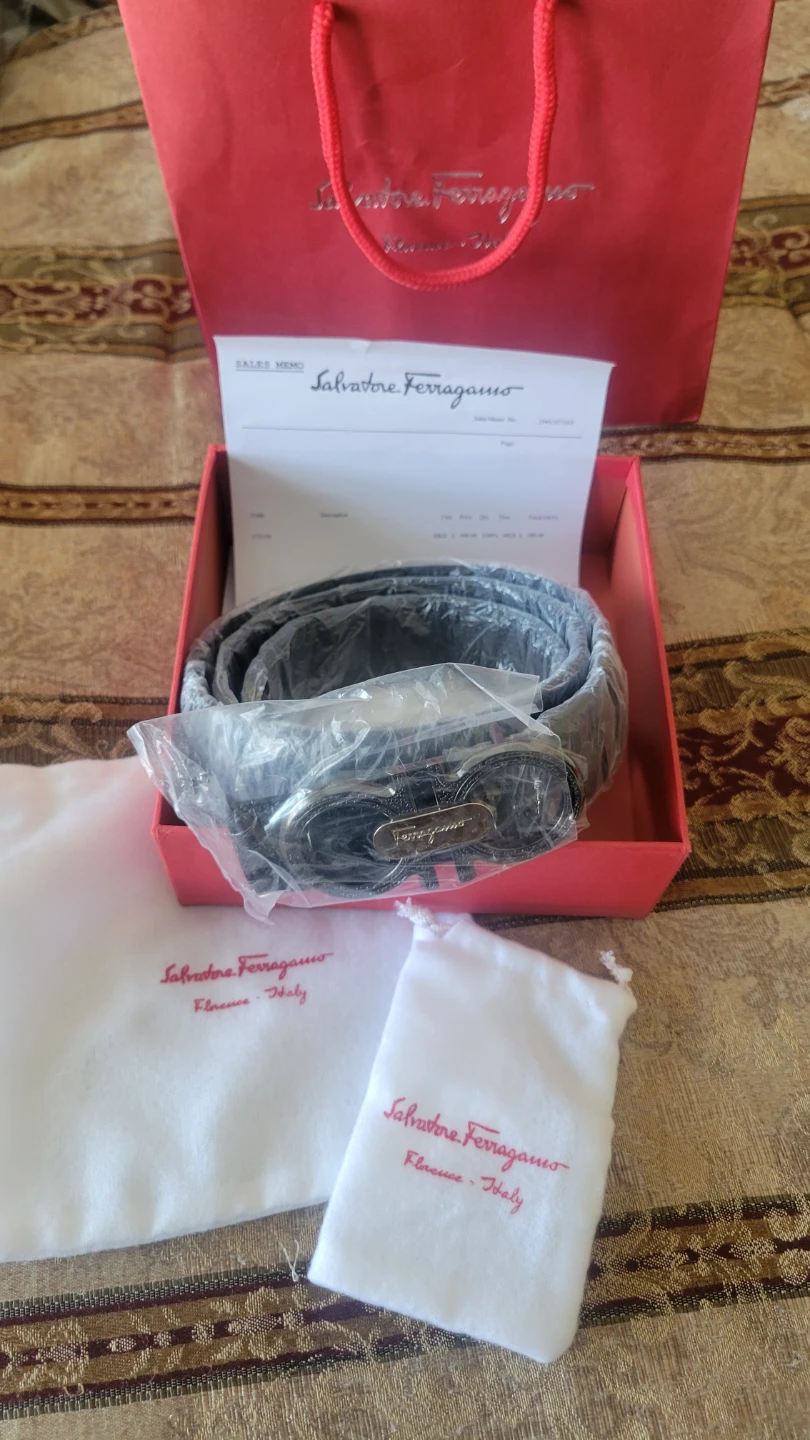 Salvatore Ferragamo Black Croc Embossed Leather Belt