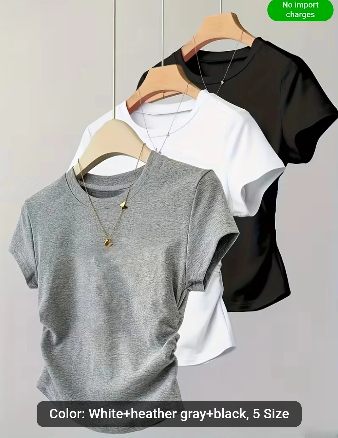 Set of 3 Women's T-Shirts (White, Gray, Black) Size 5