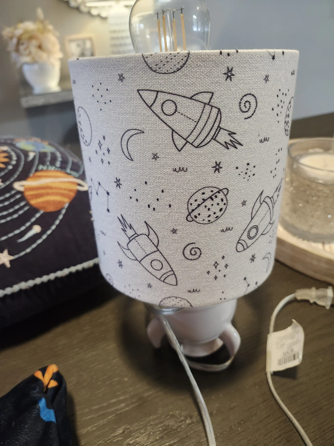Space Themed Kids Lamp with Rocket and Planet Design